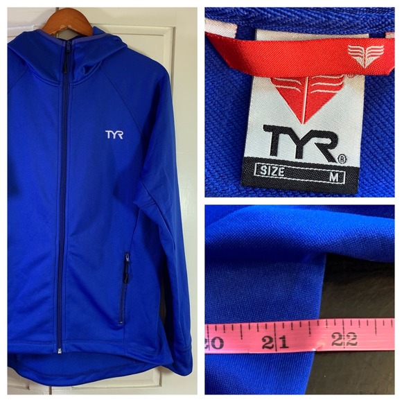 TYR Full Zip Hoodie Jacket Blue Medium Swim‎ Team Training Warm Up Swimming Pool - Picture 1 of 12